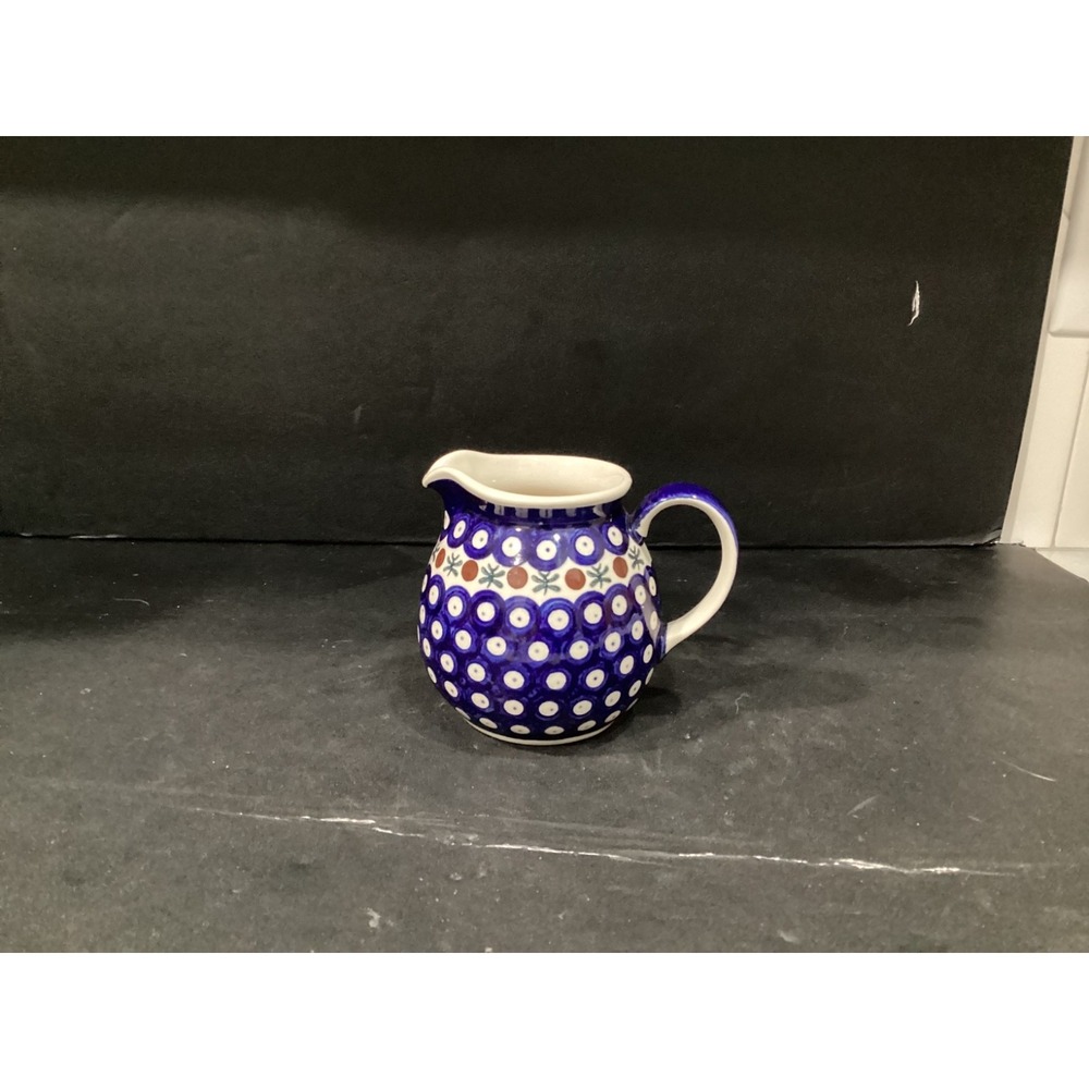 Boleslawiec Polish Pottery Blue Dots Nature Pitcher Creamer Handmade In Poland